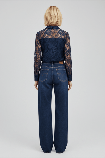 Emily Van Den Bergh Bluse Navy Lace