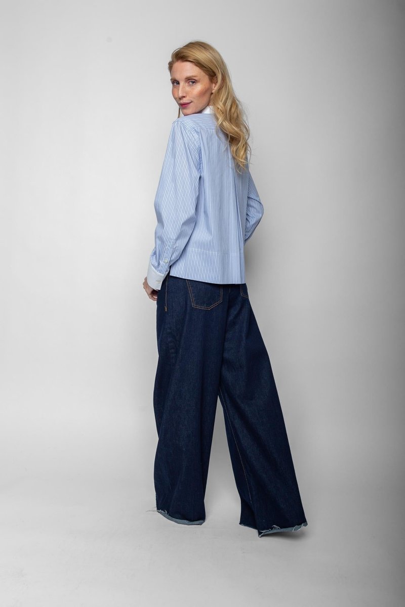 Emily Van Den Bergh Damenbluse in der Farbe Blau-Navy-Weiß