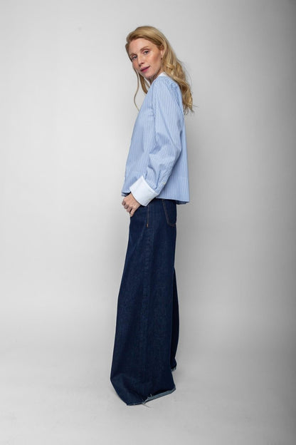 Emily Van Den Bergh Damenbluse in der Farbe Blau-Navy-Weiß