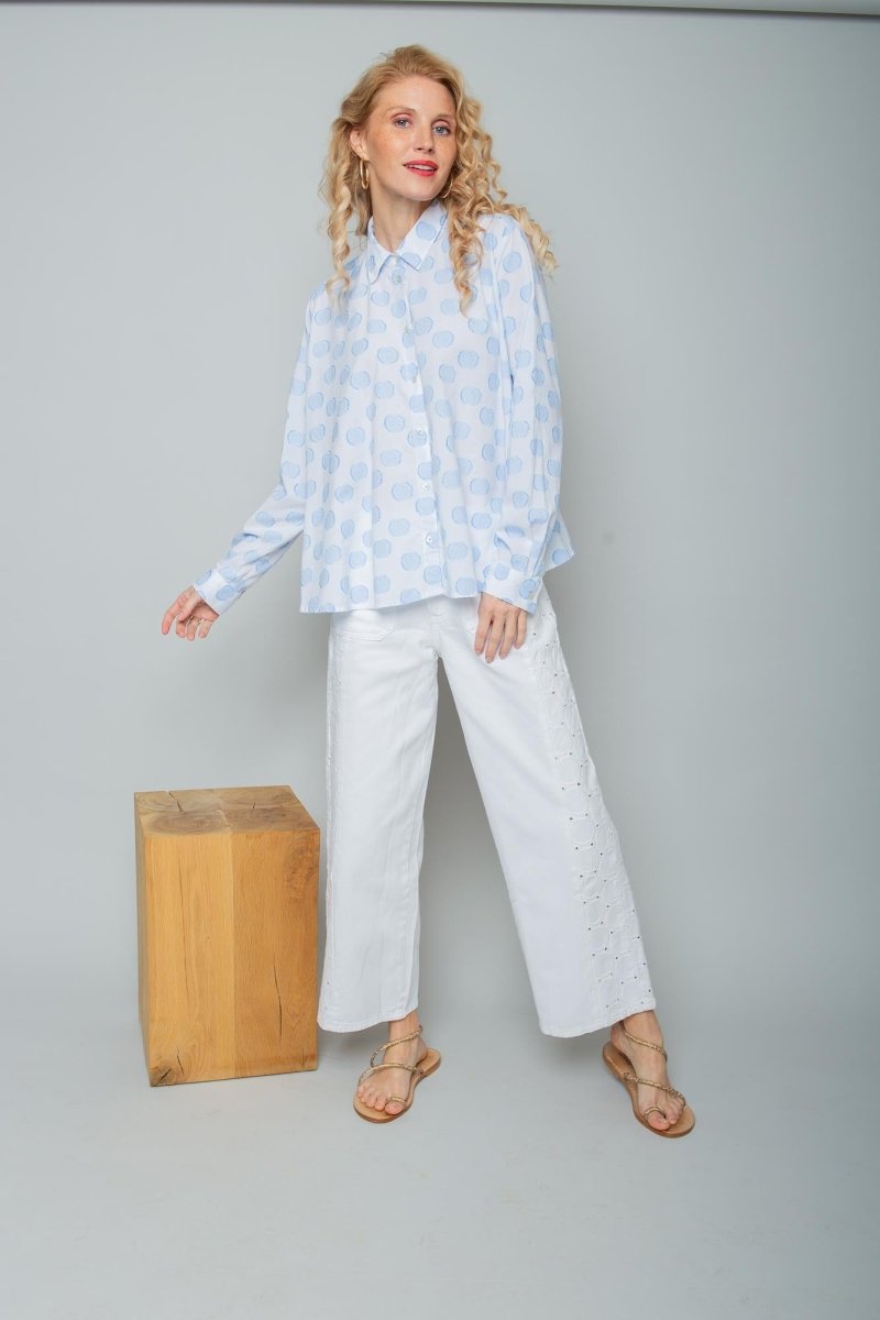 Emily Van Den Bergh Damenbluse in der Farbe white bleu dot