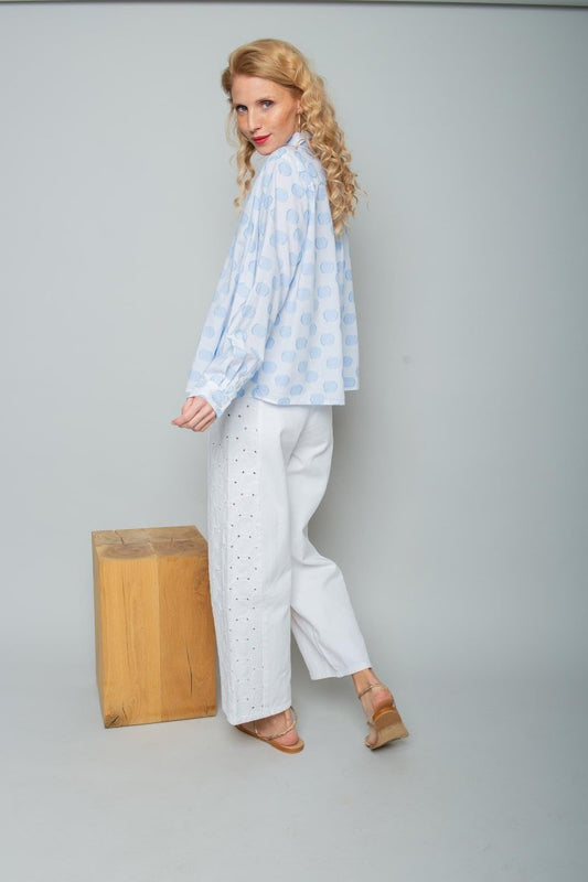 Emily Van Den Bergh Damenbluse in der Farbe white bleu dot
