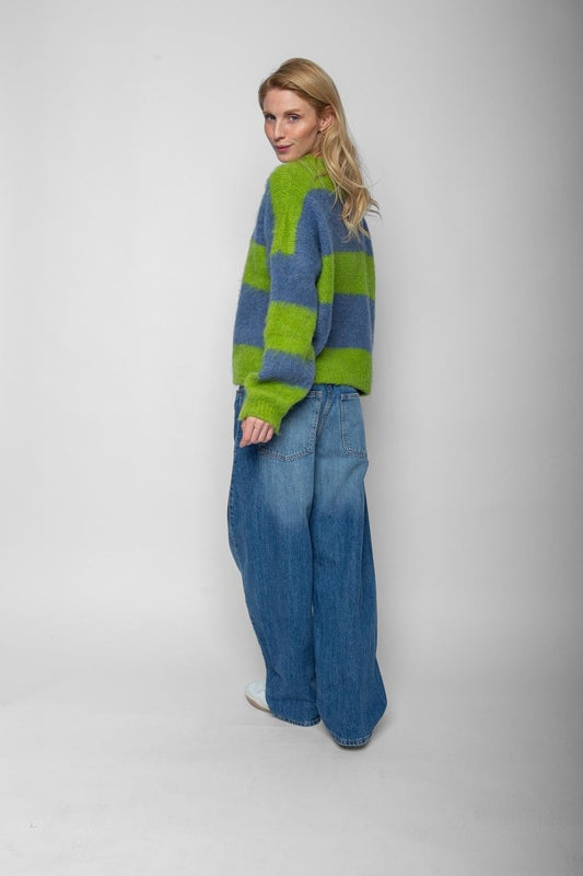 Emily Van Den Bergh Damenstrickpullover in der Farbe Grün Gestreift