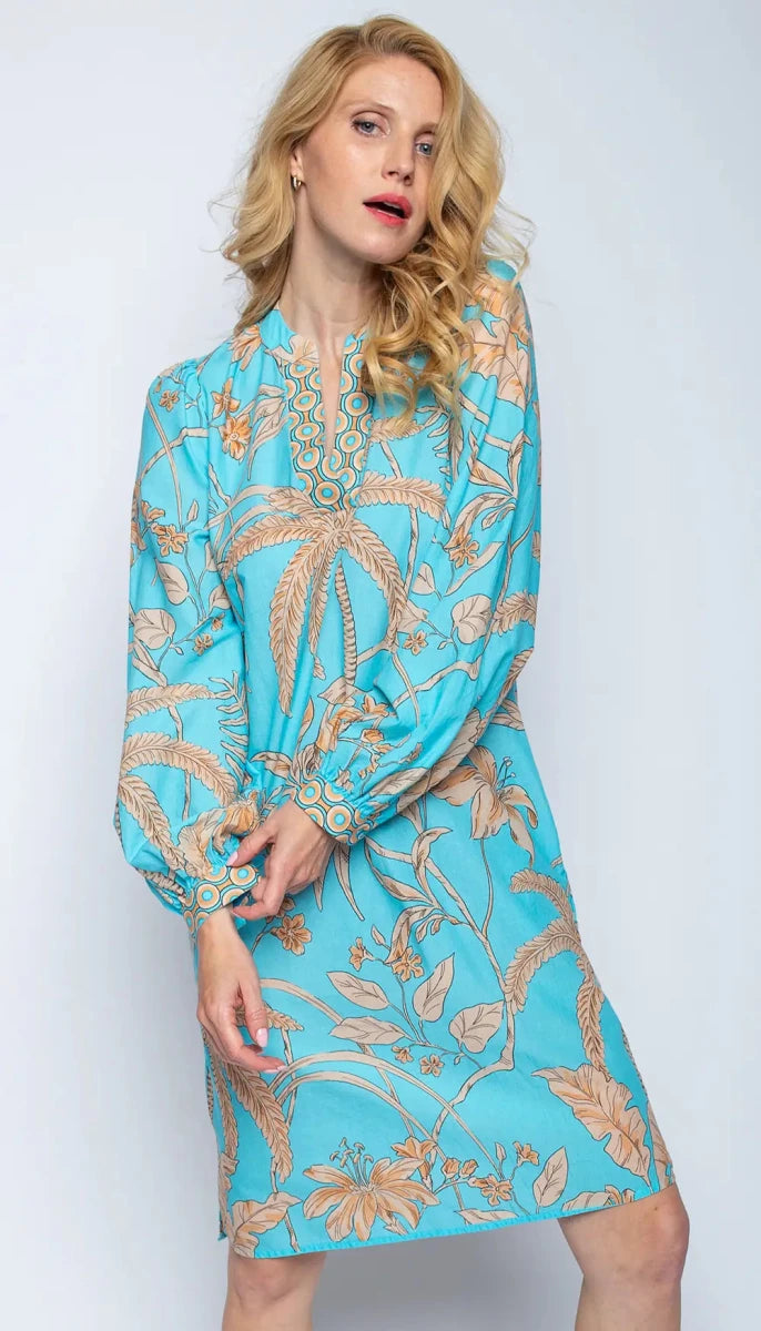 Emily Van Den Bergh Kleid mit Bordüre Aqua