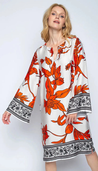 Emily Van Den Bergh Kleid Orange Black Flower