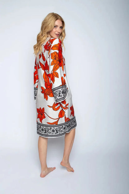 Emily Van Den Bergh Kleid Orange Black Flower
