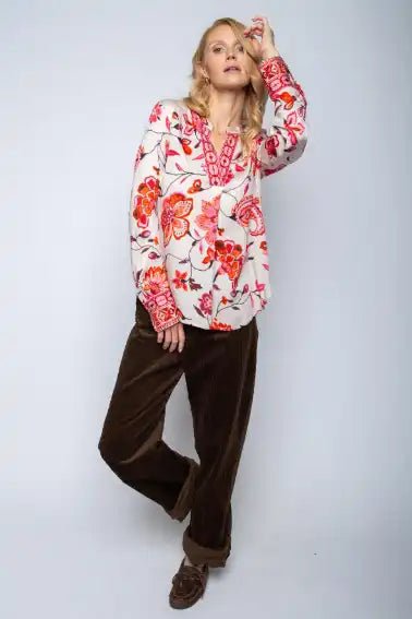 Emily Van Den Bergh Lässige Bluse Red Sand Flower