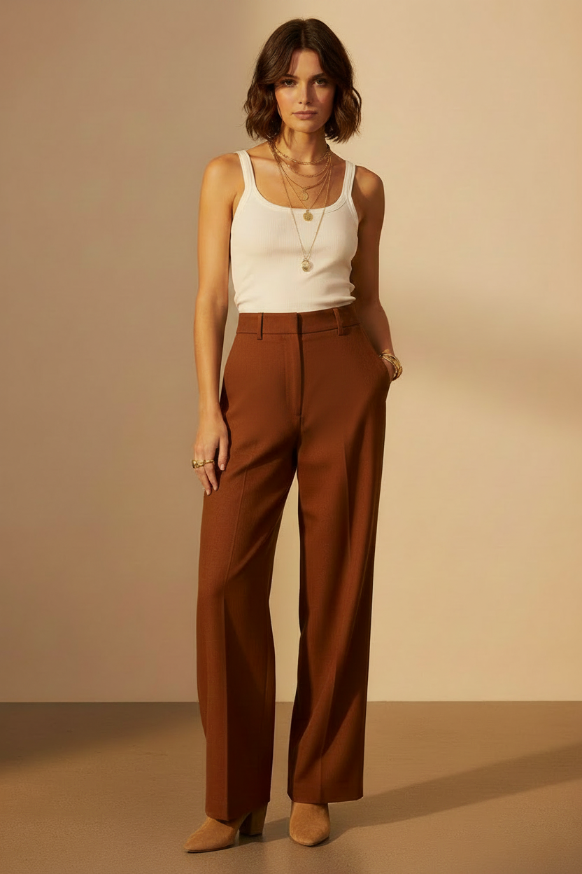 YAYA Anliegendes Trägershirt mit Netzbesatz Beige