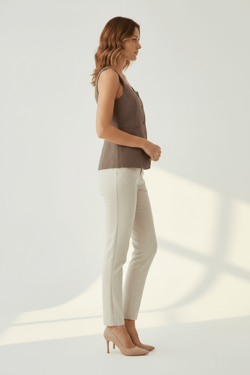 Herrlicher Beccy Vest Linen Cotton Mix Damenmode in Saddle