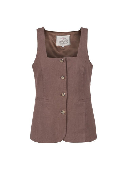Herrlicher Beccy Vest Linen Cotton Mix Damenmode in Saddle