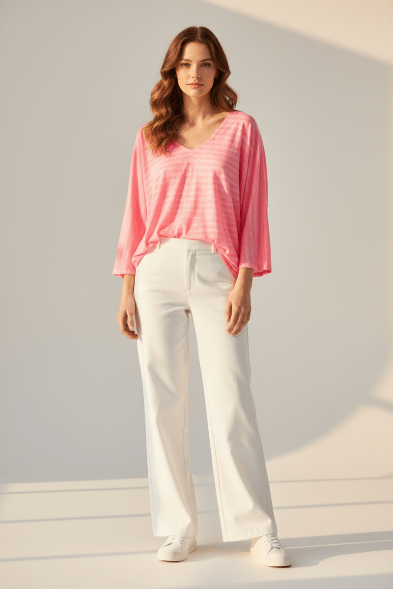 Herrlicher Elowen Jersey Flame Striped Damenshirt in Rosa