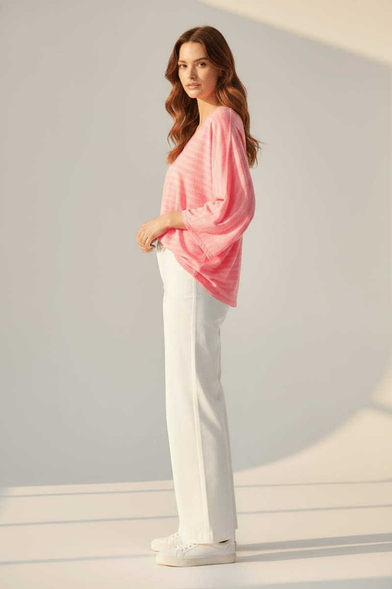 Herrlicher Elowen Jersey Flame Striped Damenshirt in Rosa