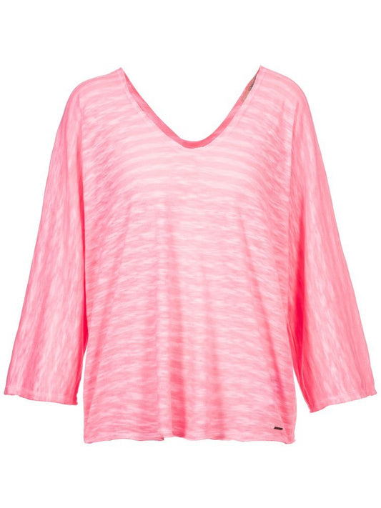Herrlicher Elowen Jersey Flame Striped Damenshirt in Rosa