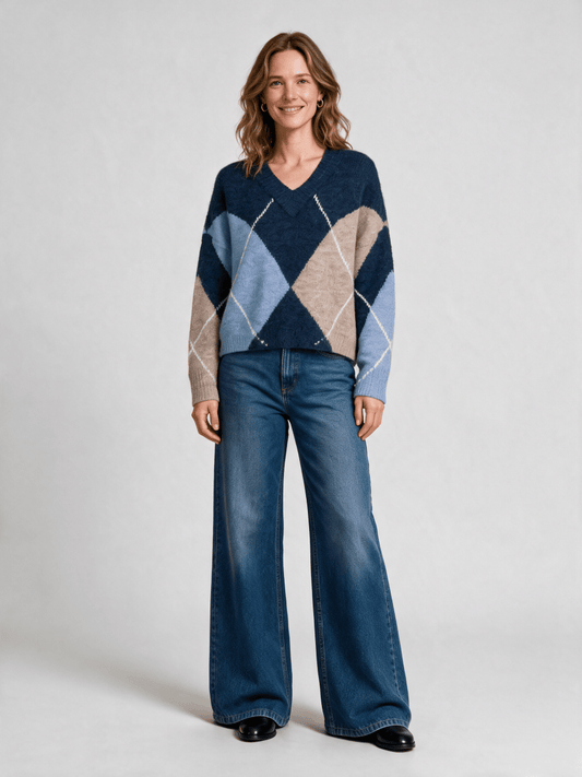 Herrlicher Floralin Knit Mohair Touch Pullover Marine – Mohair Strickpullover Damen