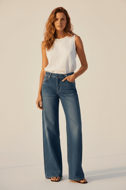 Herrlicher Mäze Flared Recycled Denim Light Damenhose in Sun Faded