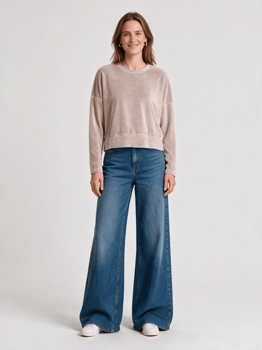 Herrlicher Sena Jersey Velour Langarmshirt in Taupe