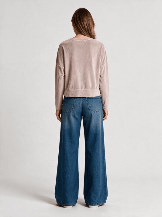 Herrlicher Sena Jersey Velour Langarmshirt in Taupe
