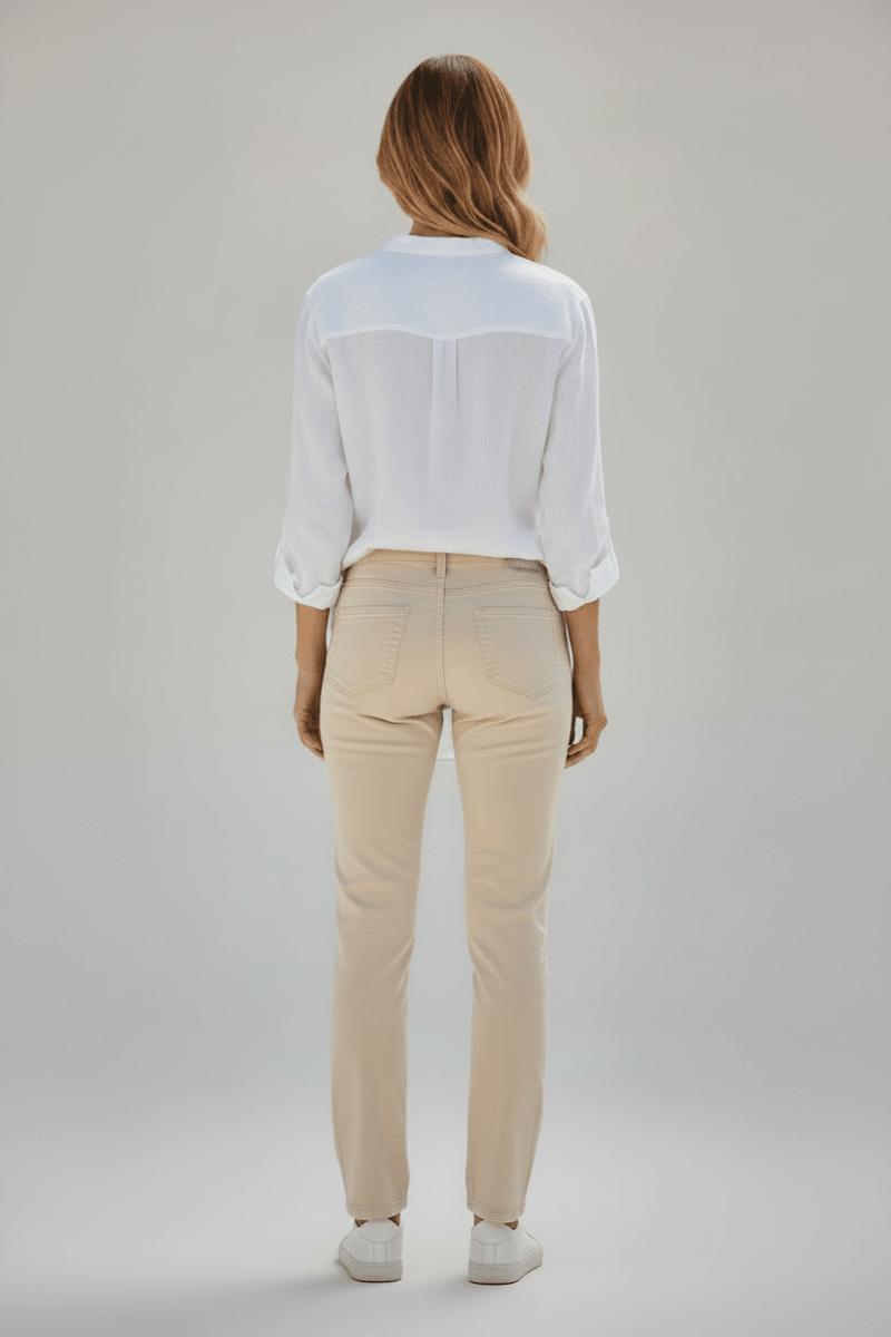 Herrlicher Shyra Tap Satin Stretch Hose für Damen in Beige