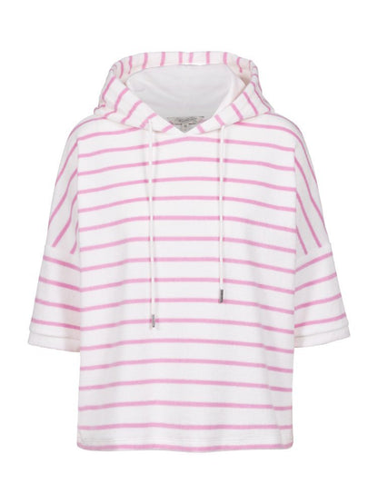 Herrlicher Smila Hoody Shortsleeve Jersey Velour Striped Shirt für Damen in Rosa