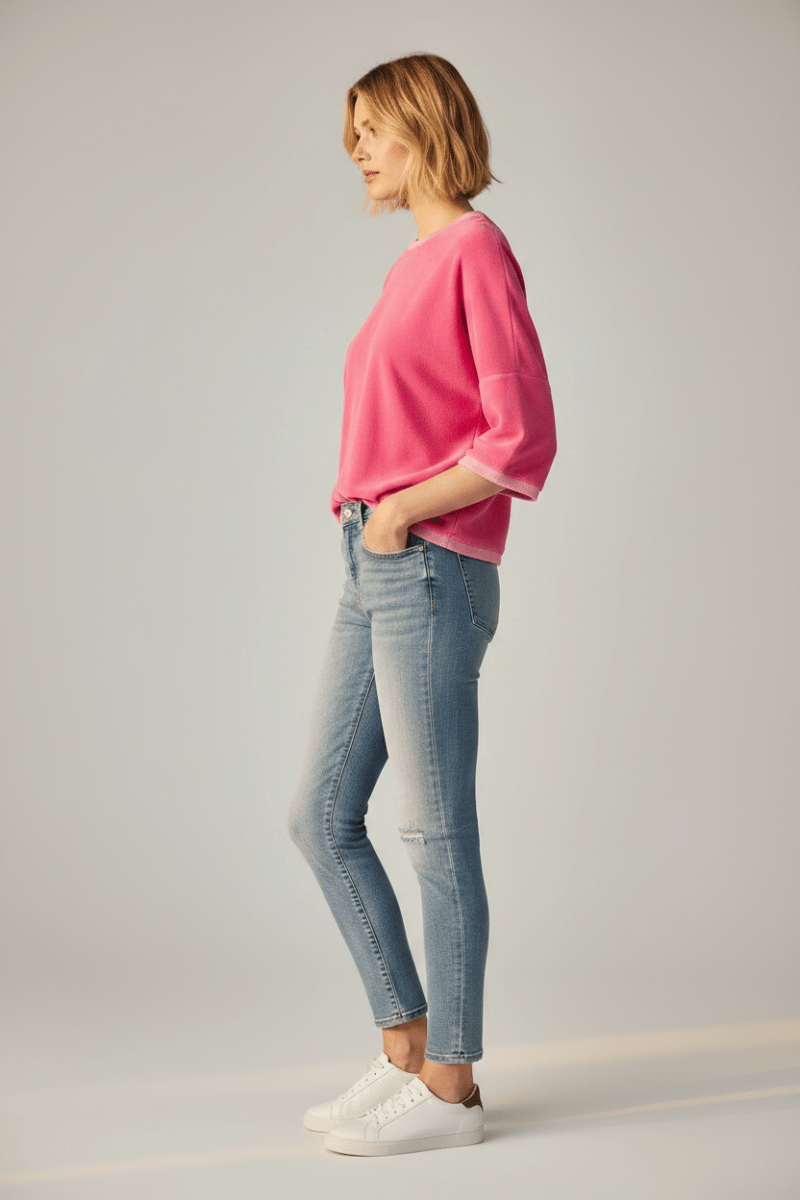 Herrlicher Smila Shortsleeve Jersey Velour Damenshirt in Pinlk