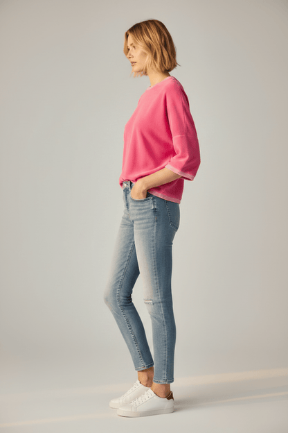 Herrlicher Smila Shortsleeve Jersey Velour Damenshirt in Pinlk