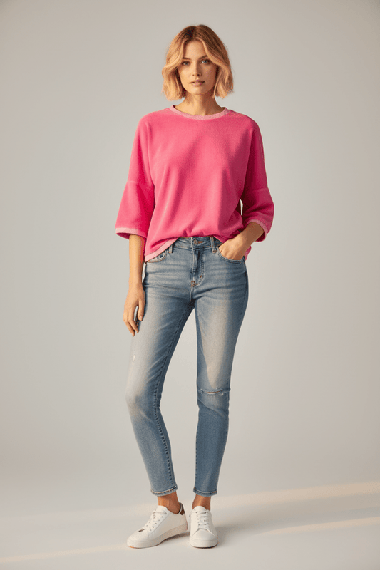 Herrlicher Smila Shortsleeve Jersey Velour Damenshirt in Pinlk