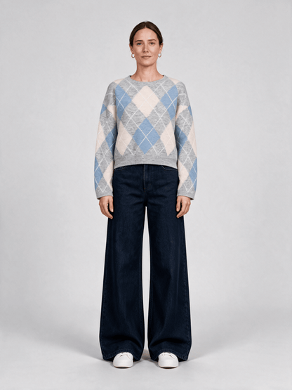 Herrlicher Ynez Knit Mohair Touch Pullover Hellgrau Melange – Mohair Strickpullover Damen