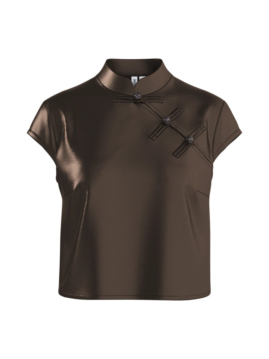 Hypedrop Satin-Top mit Stehkragen Gemma in Braun