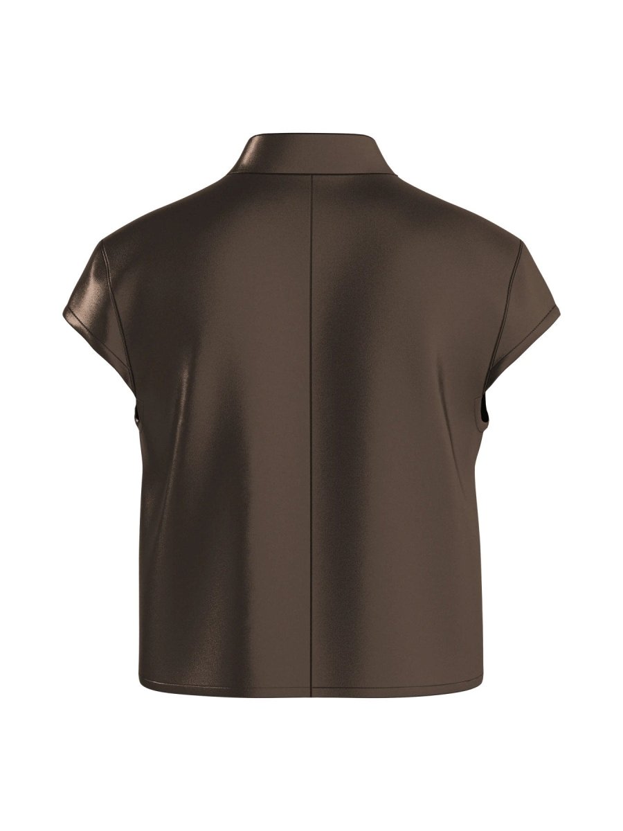 Hypedrop Satin-Top mit Stehkragen Gemma in Braun
