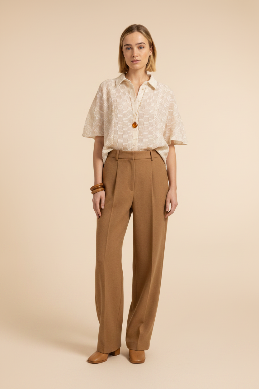 YAYA Jacquard-Bluse Beige