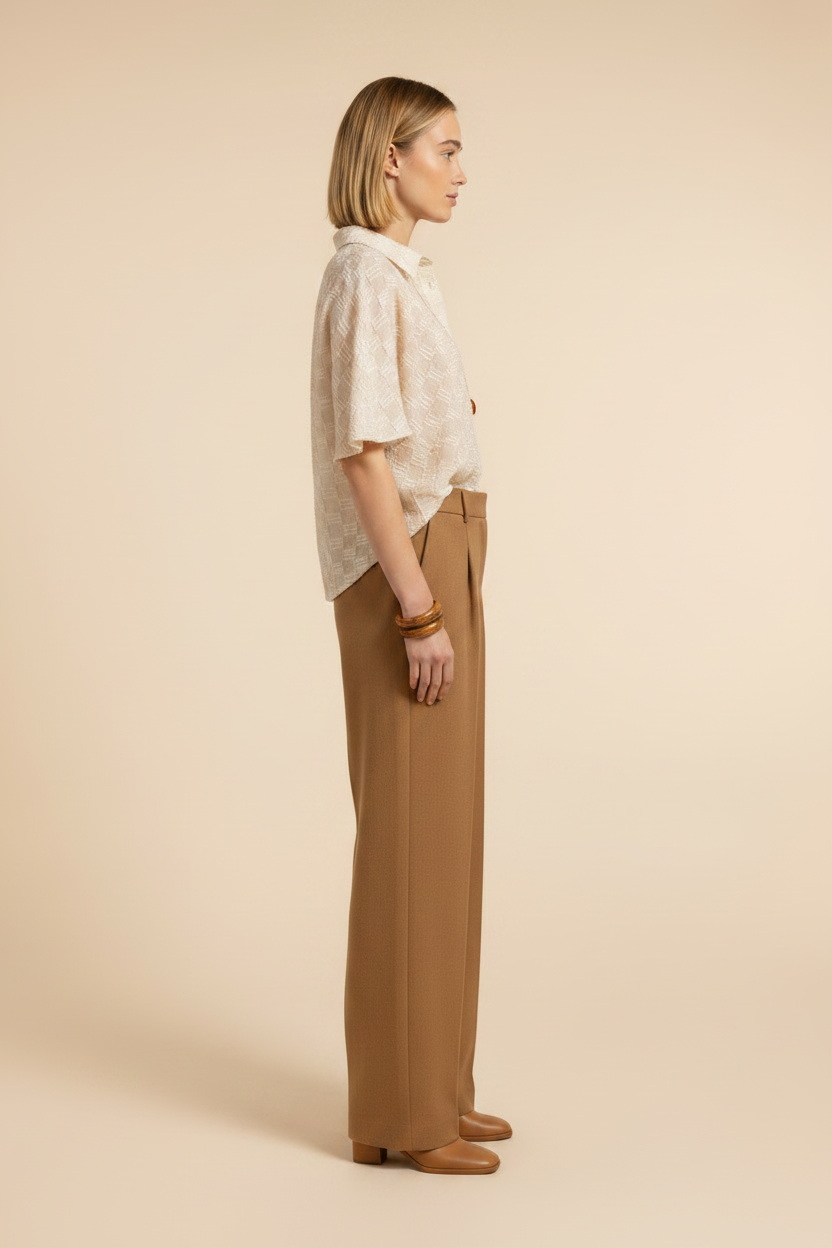 YAYA Jacquard-Bluse Beige