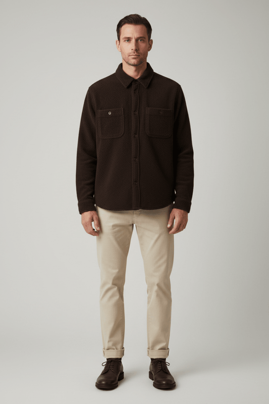 Les Deux Bouclé Overshirt Delicioso Braun – Herren Bouclé-Overshirt
