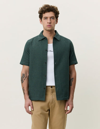 Les Deux Check Seersucker SS Shirt Hemd Loose in Grün für Herren