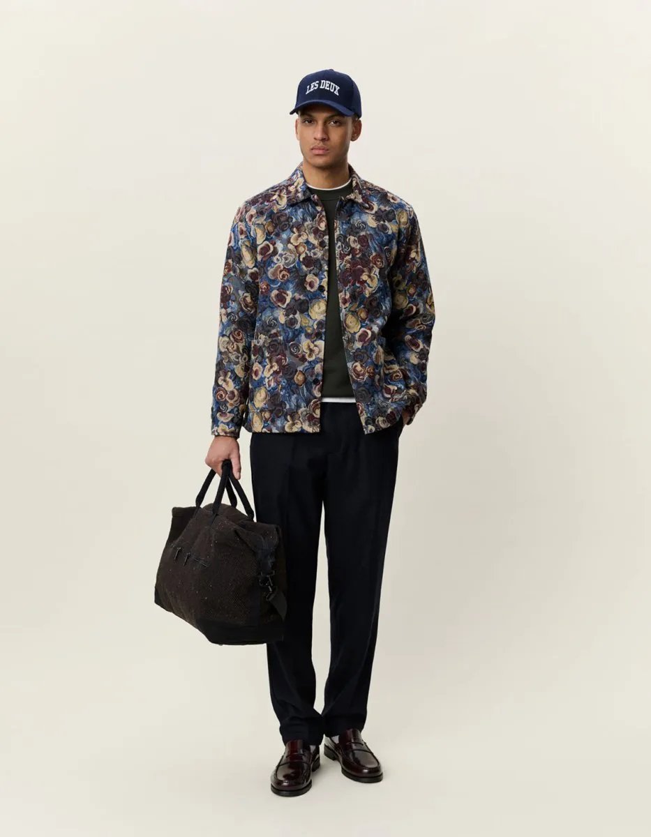 Les Deux Flower Jacquard Overshirt Blau