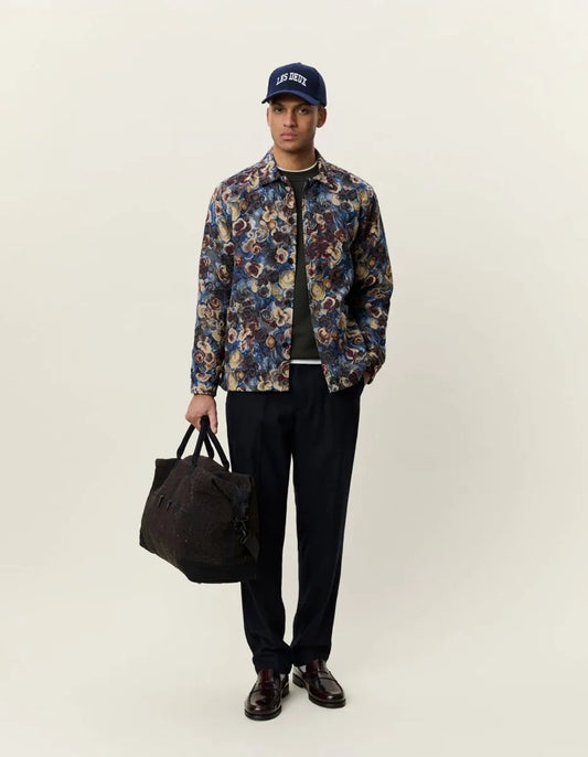 Les Deux Flower Jacquard Overshirt Blau
