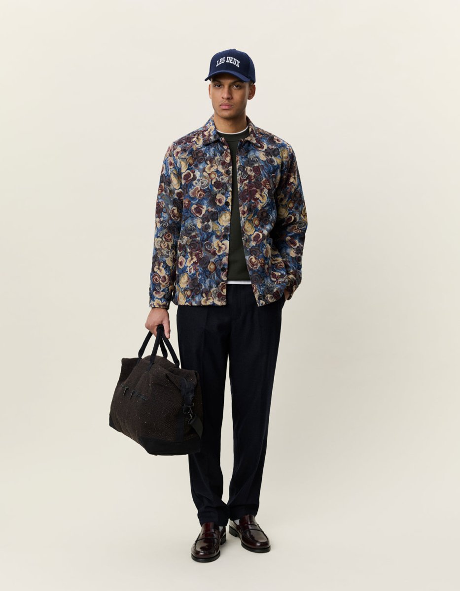Les Deux Flower Jacquard Overshirt Blau