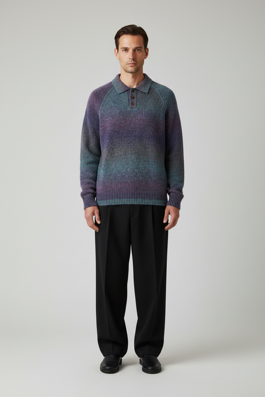 Les Deux Gradient Knitted Polo Spiced Plum Purple – Herren Strickpoloshirt