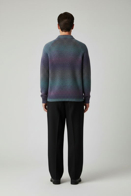 Les Deux Gradient Knitted Polo Spiced Plum Purple – Herren Strickpoloshirt
