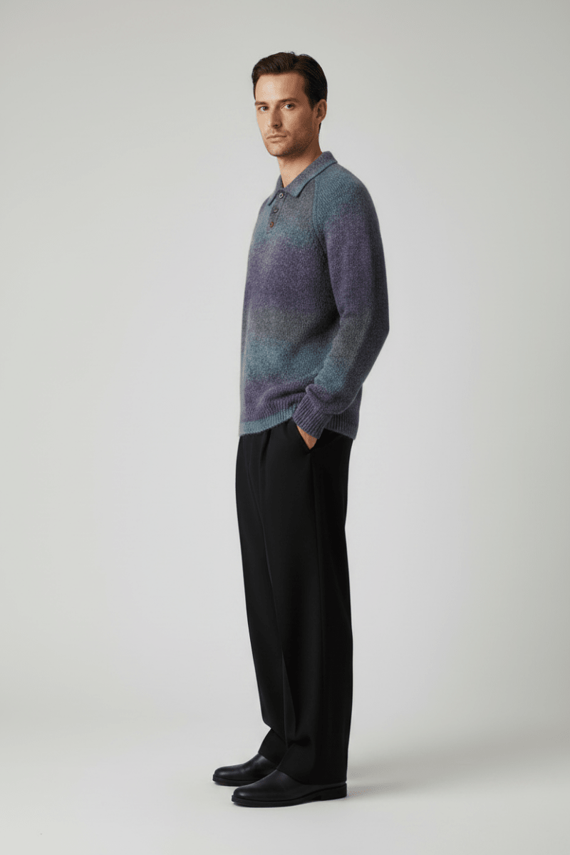 Les Deux Gradient Knitted Polo Spiced Plum Purple – Herren Strickpoloshirt