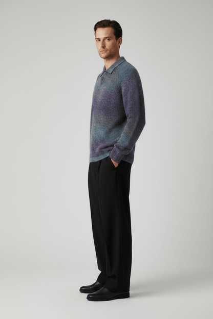 Les Deux Gradient Knitted Polo Spiced Plum Purple – Herren Strickpoloshirt
