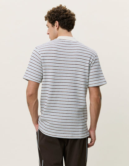 Les Deux Knitted Stripe Polo T-Shirt Regular in Weiß für Herren