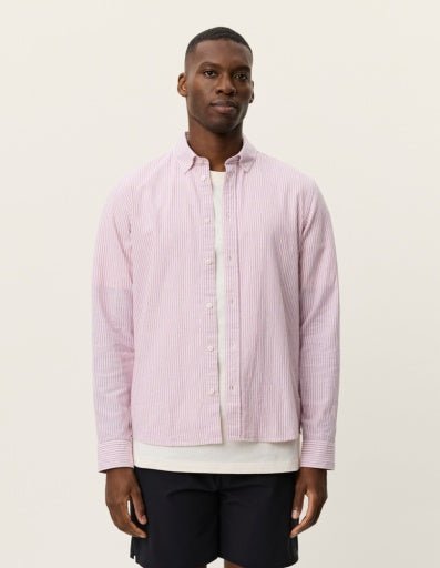 Les Deux Konrad Stripe Cotton Linen Shirt in der Farbe CROCUS PINK