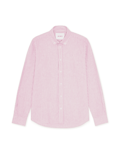 Les Deux Konrad Stripe Cotton Linen Shirt in der Farbe CROCUS PINK