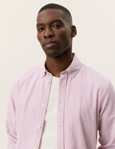 Les Deux Konrad Stripe Cotton Linen Shirt in der Farbe CROCUS PINK