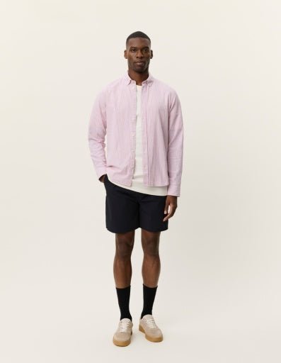 Les Deux Konrad Stripe Cotton Linen Shirt in der Farbe CROCUS PINK