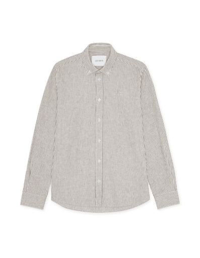 Les Deux Konrad Stripe Cotton Linen Shirt in der Farbe TEAK BROWN