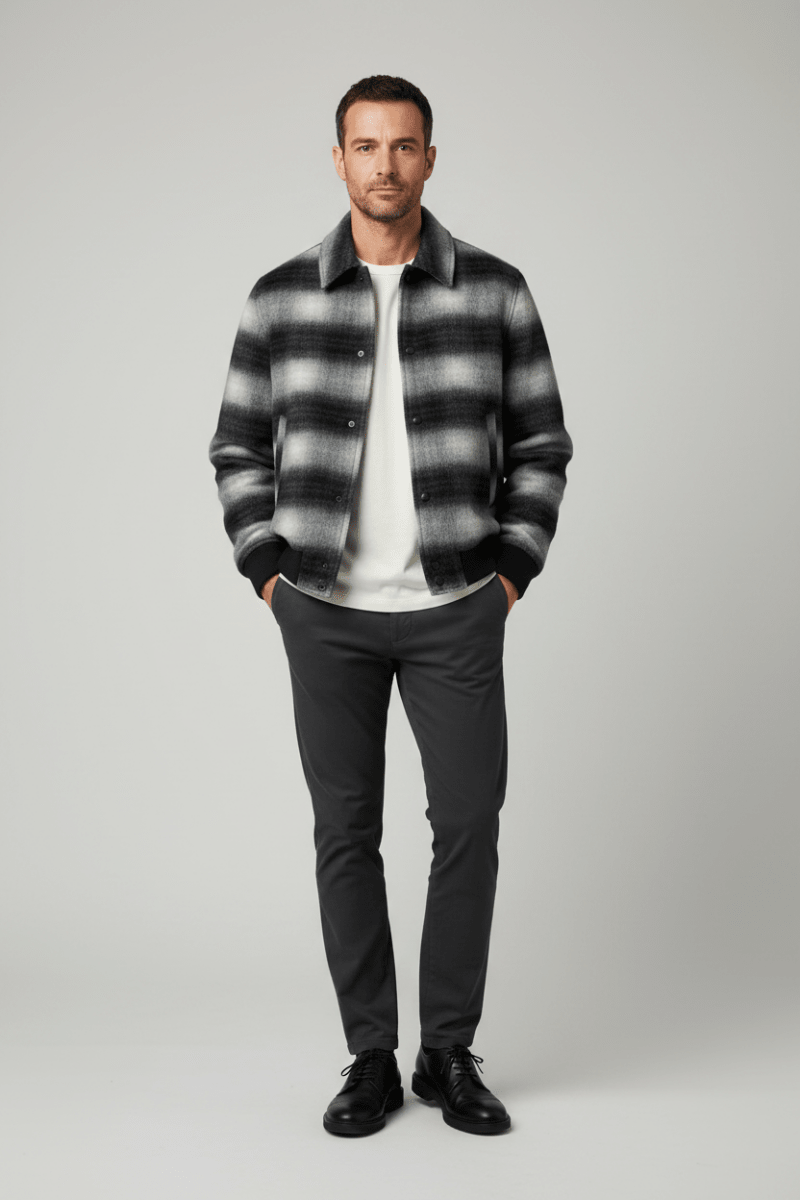 Les Deux Shadowcheck Varsity Jacket Black – Herren College-Jacke