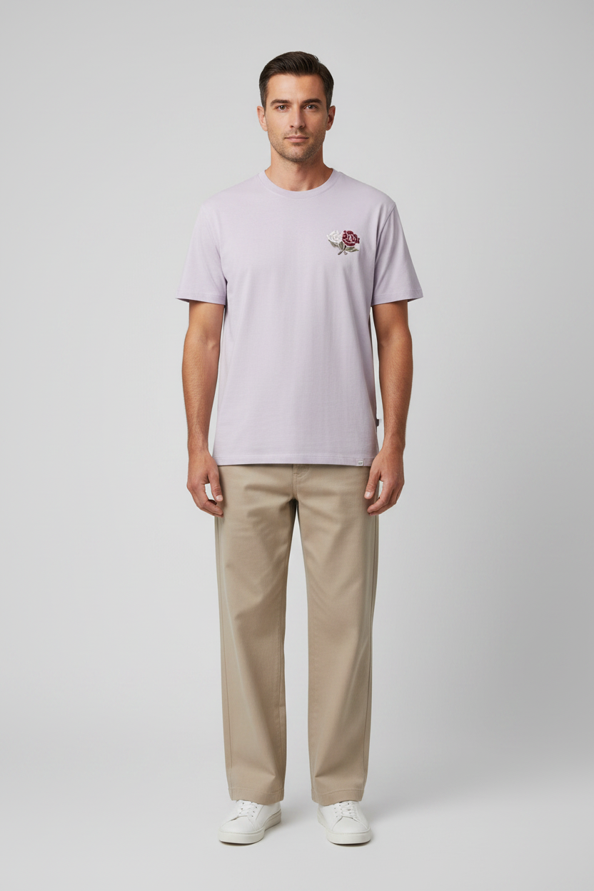 Les Deux T-Shirt Felipe in der Farbe Flieder mit Rosendruck