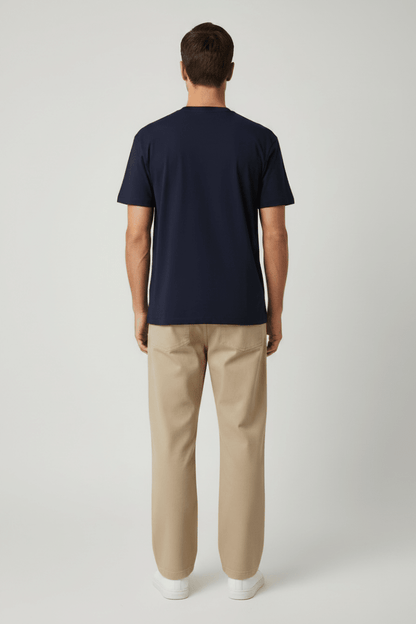 Les Deux T-Shirt Felipe in der Farbe Mitternachtsblau mit Rosendruck