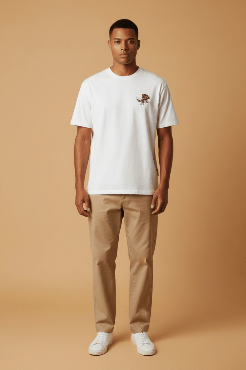 Les Deux T-Shirt Felipe in Weiß mit Rosendruck