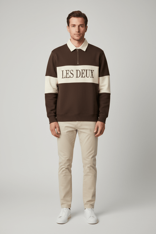 Les Deux Zipper Rugby Sweatshirt Molé Braun – Herren Sweatshirt